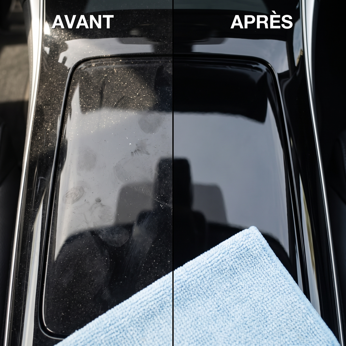 Avant / après : poussière et traces retirées avec la microfibre intérieure MyClear