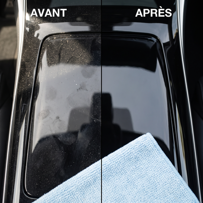 Avant / après : poussière et traces retirées avec la microfibre intérieure MyClear