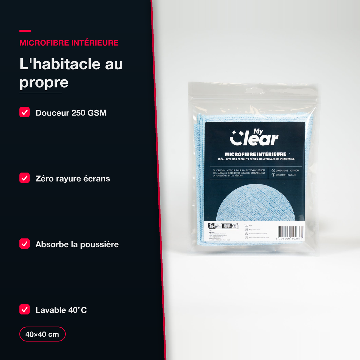 Microfibre intérieure 40x40 cm – 250 GSM